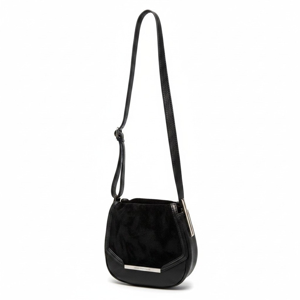 Juicy Couture Black Leather Faux Fur Crossbody Bag Art Deco Rose Gold Hardware